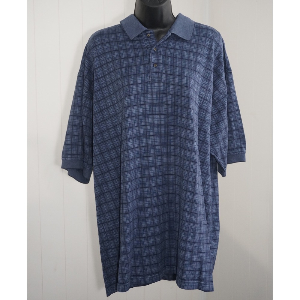 Pebble Beach XL Blue Grid Mercerized Cotton Short Sleeve Polo Shirt
